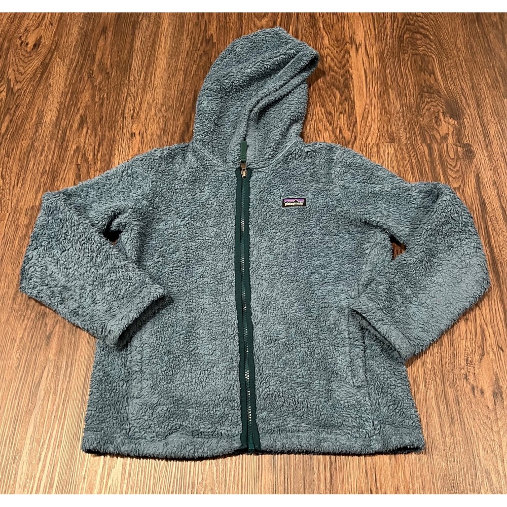 Patagonia Girls Los Gatos Hooded Fleece Jacket Blue Gray Size M 10 Full Zip